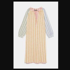 Zara Linen Multi Color Block Striped Rustic Dress Tunic